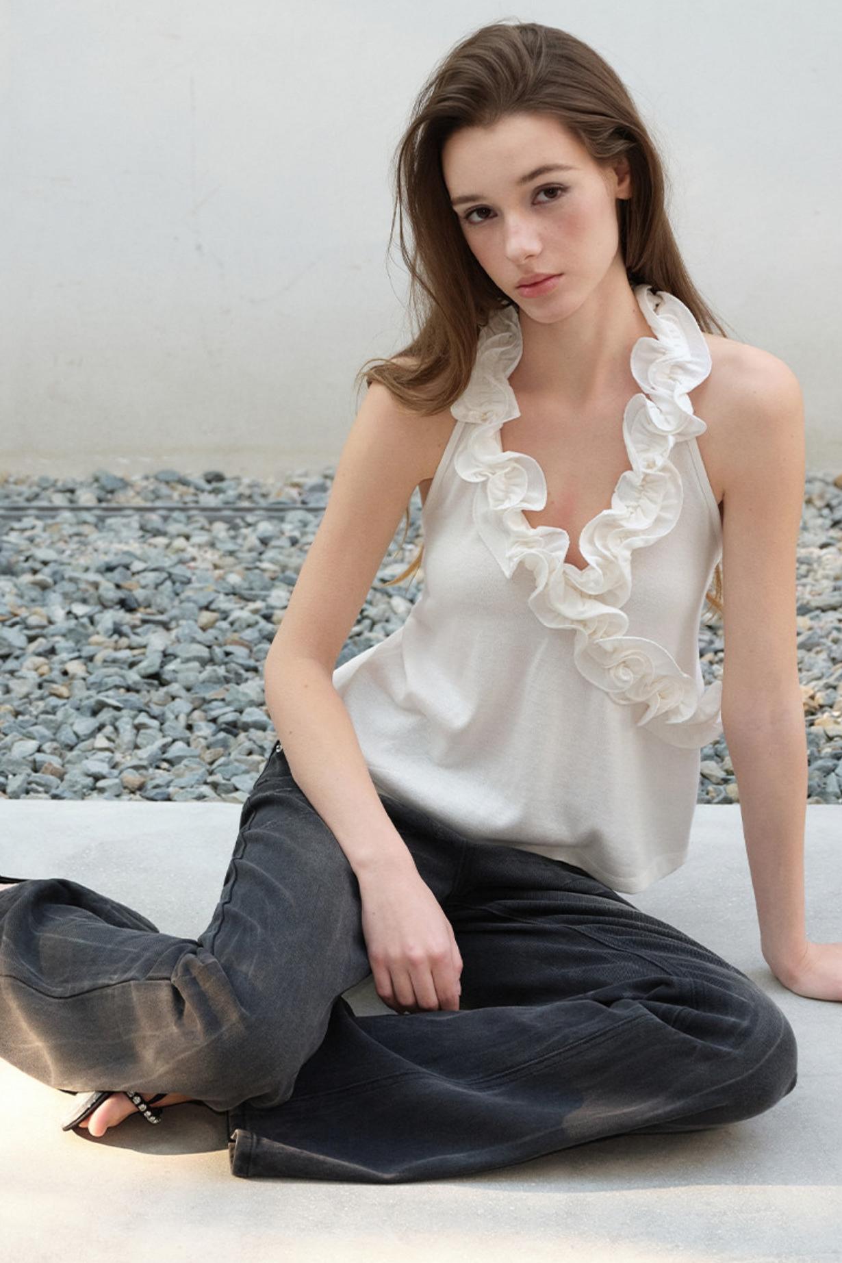 Lyra Ruffled Halterneck Glitter Knit Vest