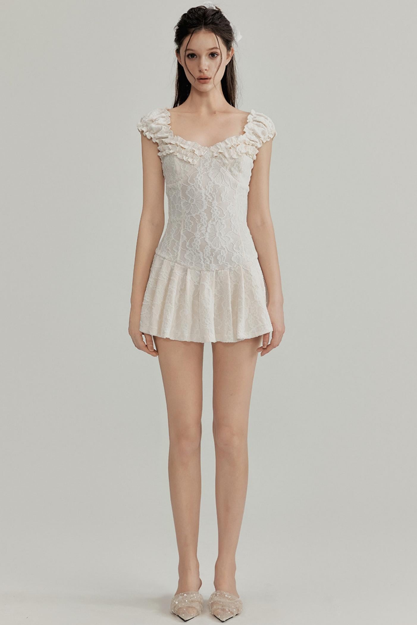 Jacquard Lace Trim Mini Dress
