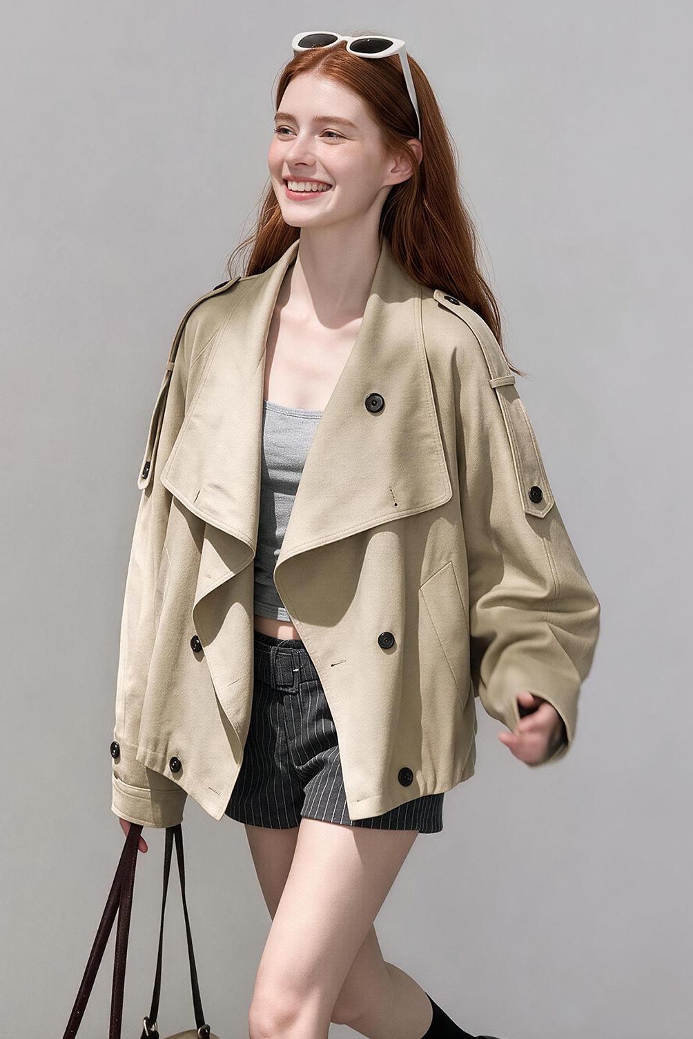 British Khaki Short Trench Coat