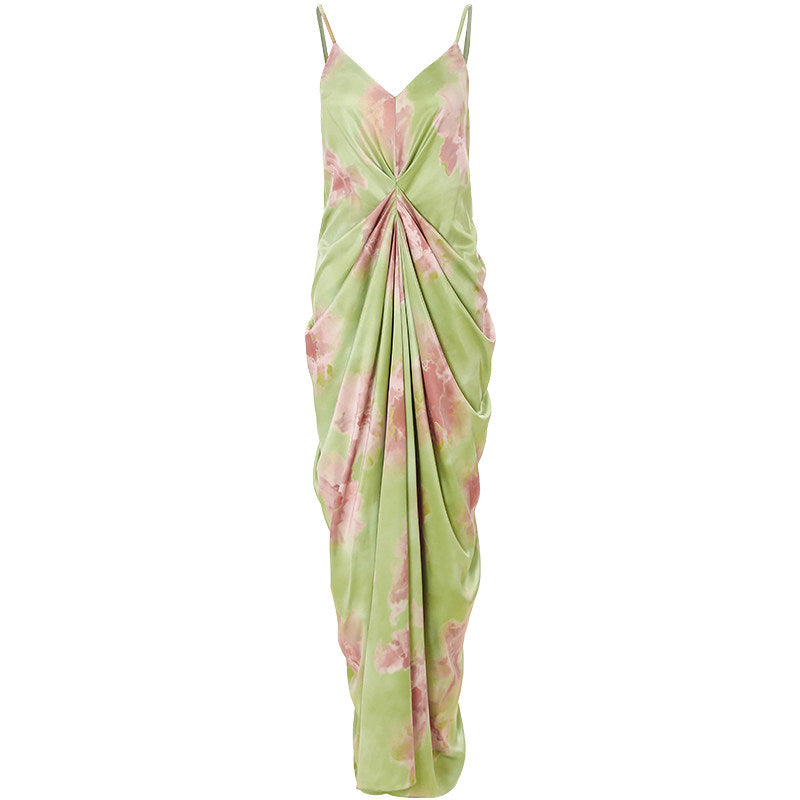 Green and pink tie-dye dress on a white background