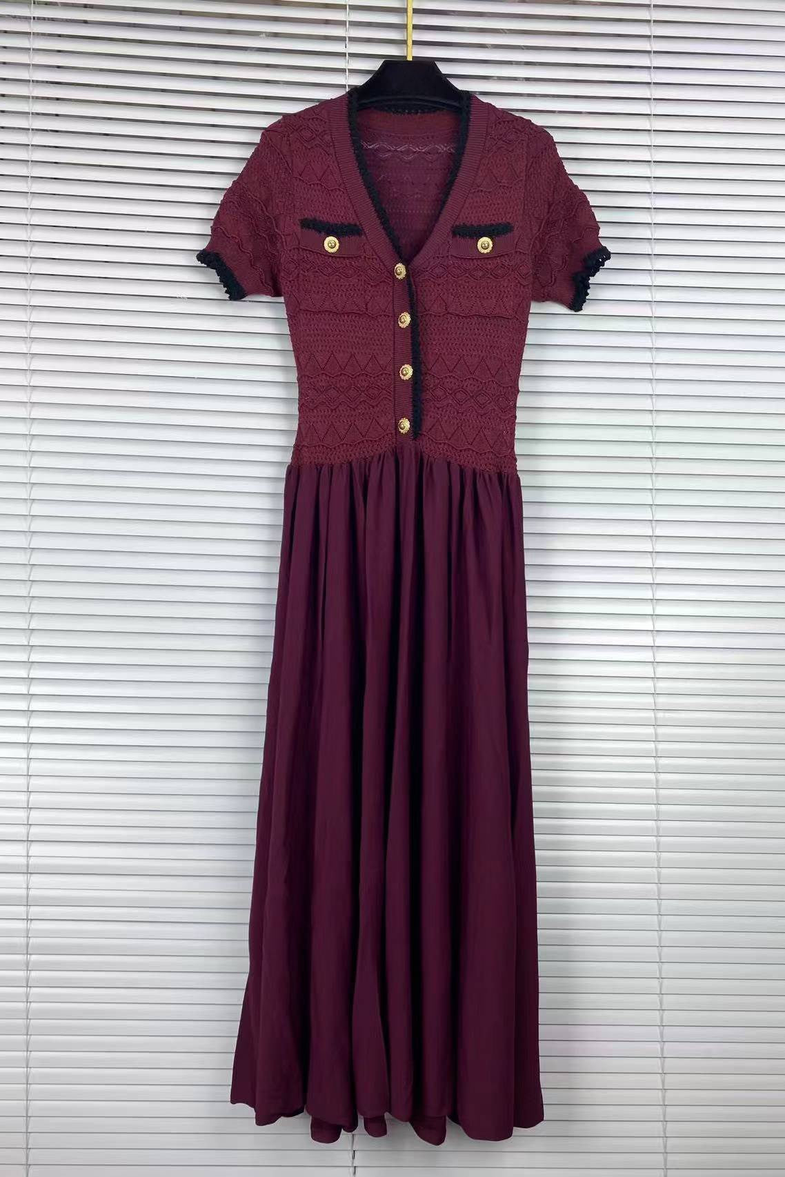 Chanel-Style Knit Patchwork Color-Block Dress