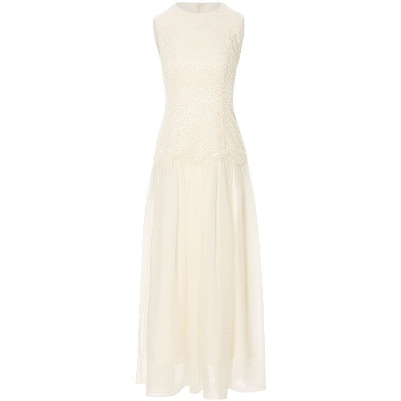 White sleeveless dress on a white background