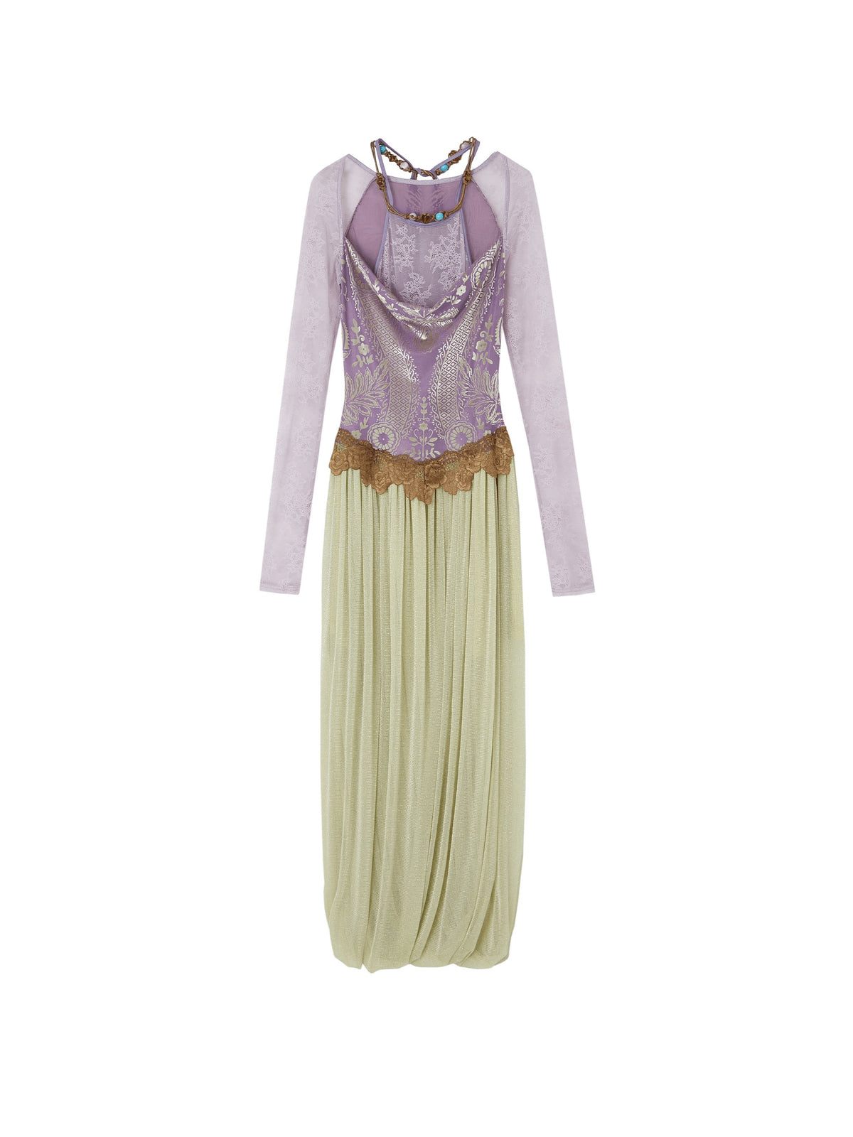 "Roaming" Greek Goddess Velvet & Lace Faux Two-Piece Midi Dress