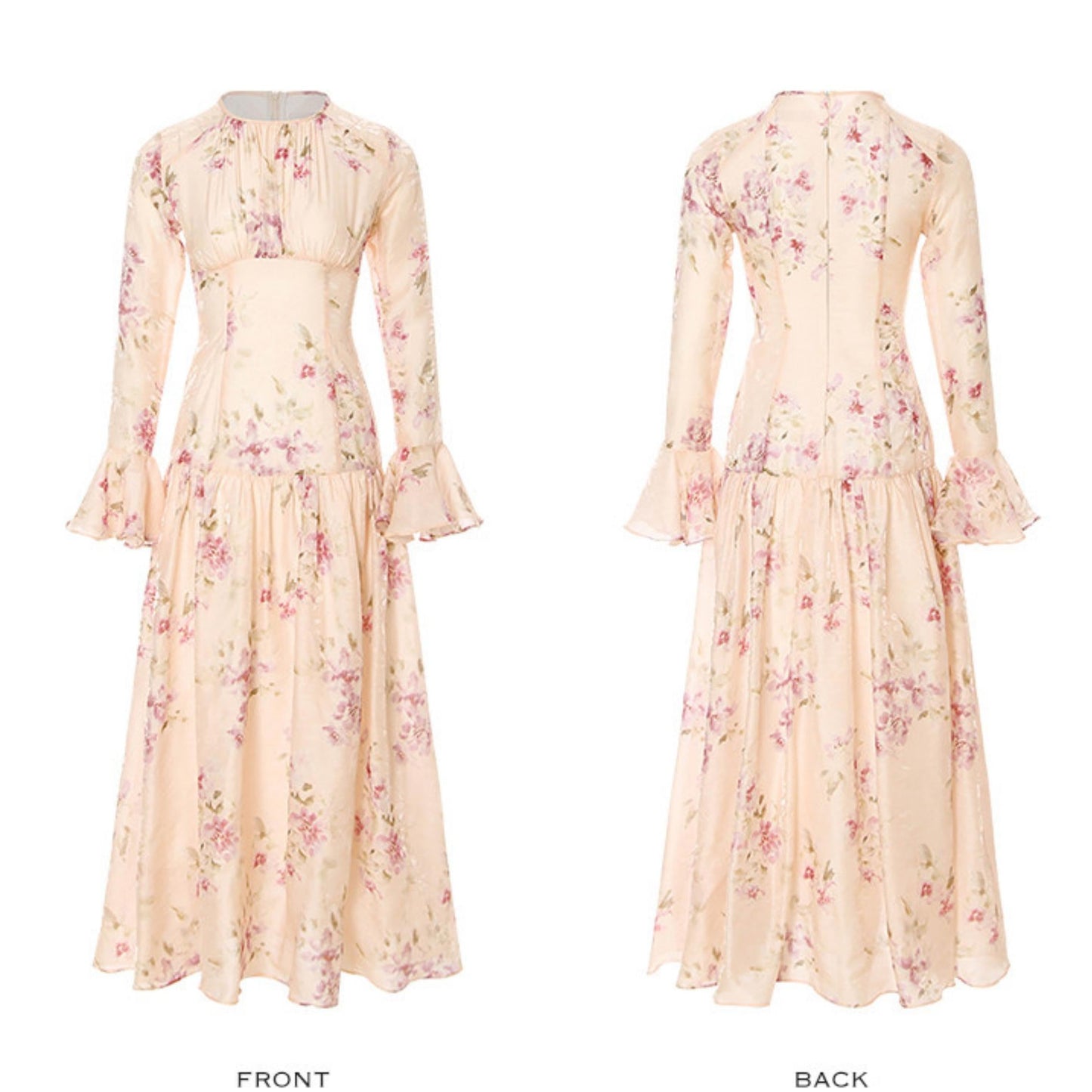 Odette French Vintage Floral Chiffon Maxi Dress