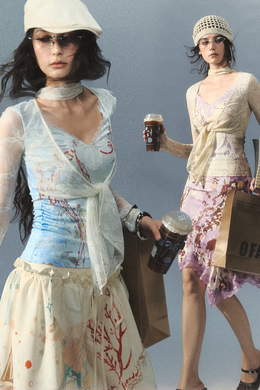 "Nalati's Cloud" Lace Patchwork Faux Two-Piece Cardigan
