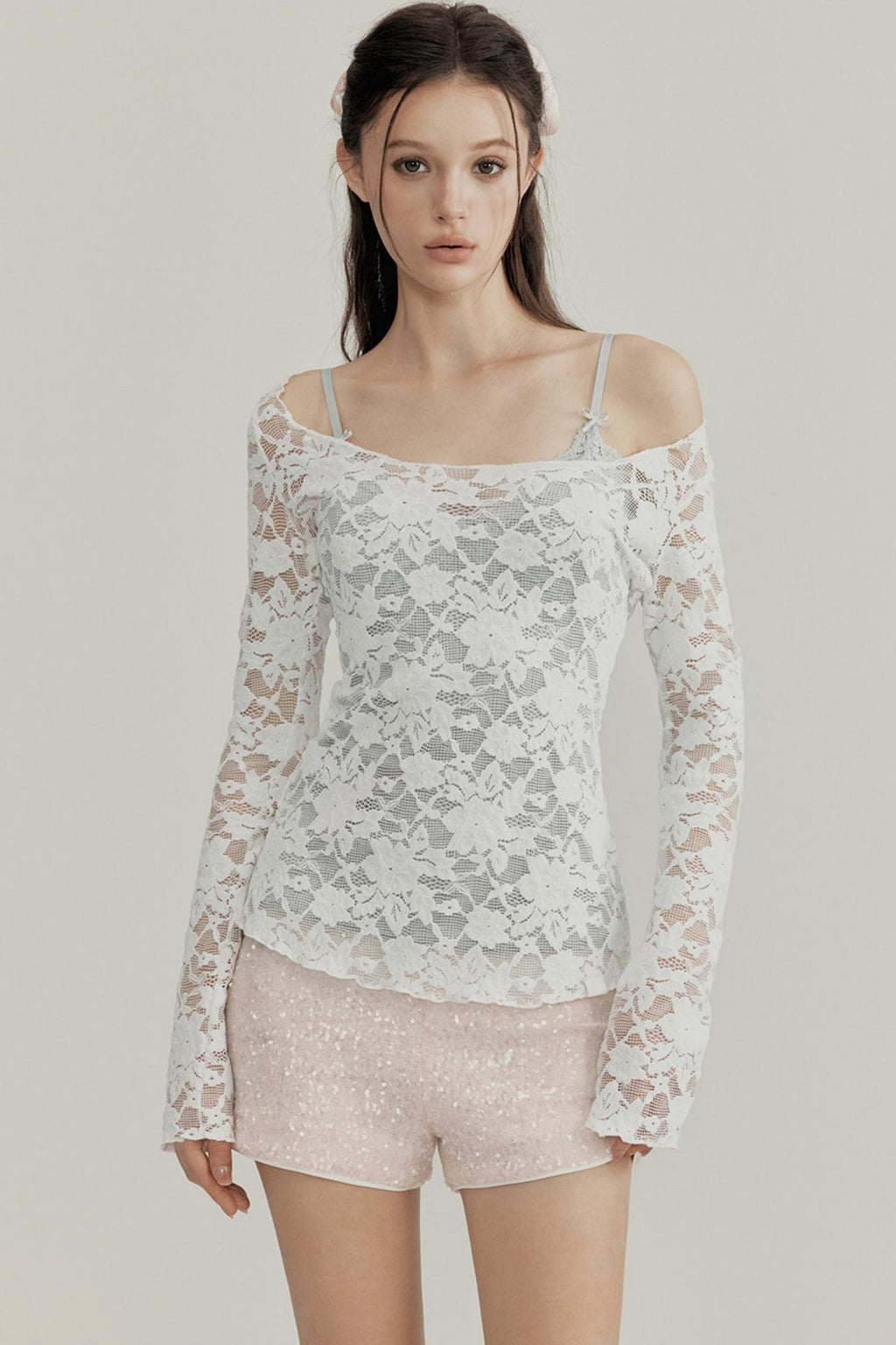 Beaded Glitter Low-Rise Shorts