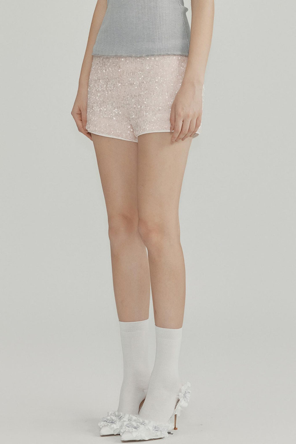 Beaded Glitter Low-Rise Shorts