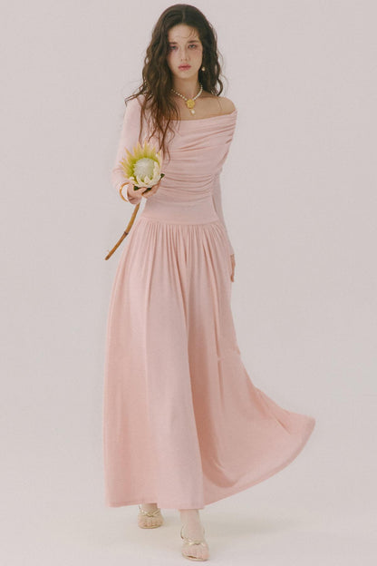 Flower Song Round Dance Lyocell Off-Shoulder Long Dress