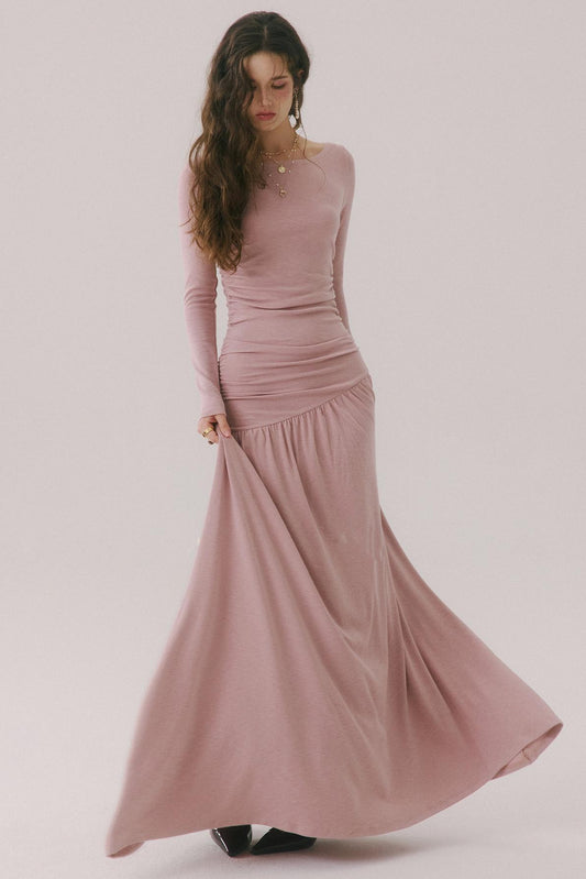 Rose Courtyard French Pink Knit Long Dress