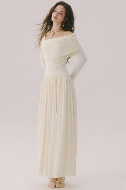 Flower Song Round Dance Lyocell Off-Shoulder Long Dress