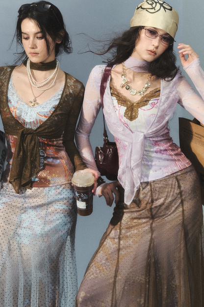 "Nalati's Cloud" Lace Patchwork Faux Two-Piece Cardigan