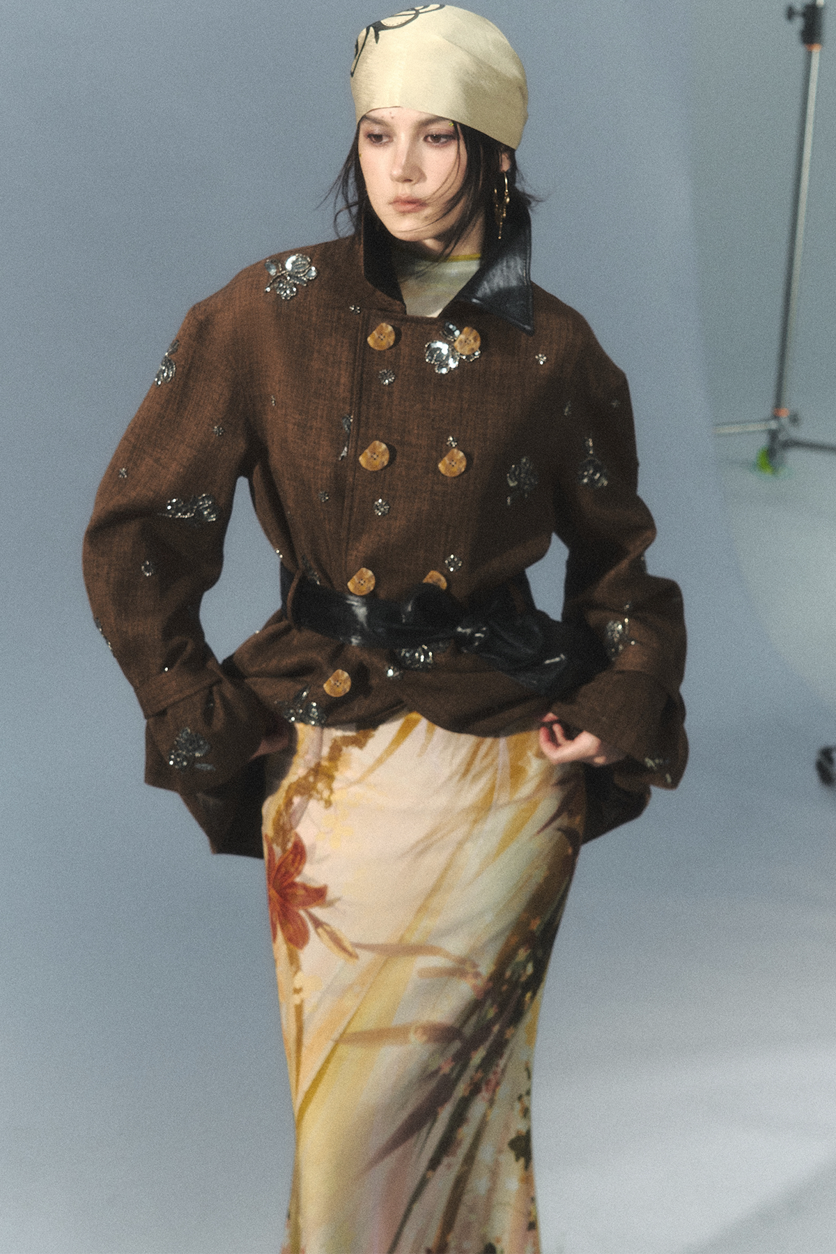 "Vintage Film" Beaded Embroidered Leather Patchwork Trench Coat