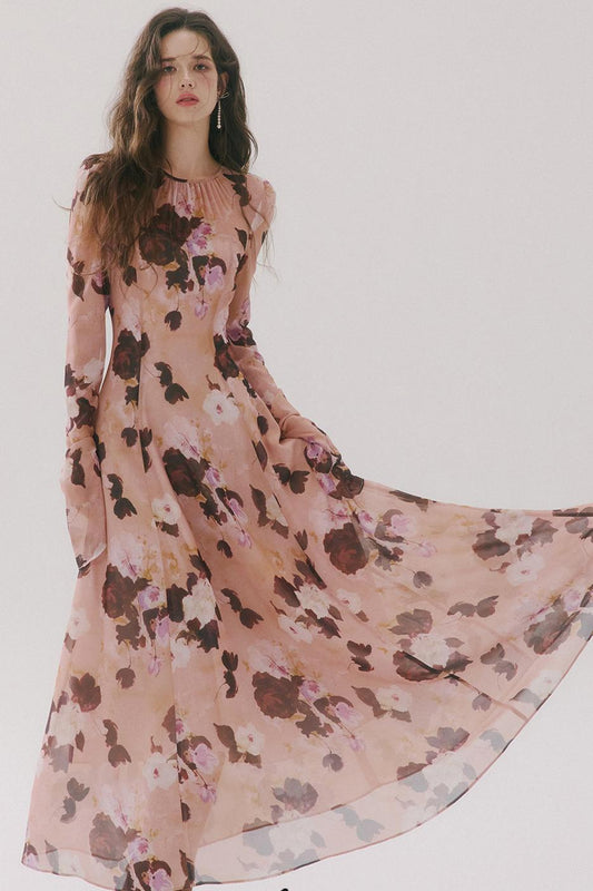 Rose Morning Prayer French Floral Long Dress