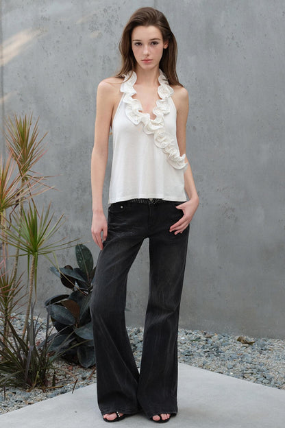 Lyra Ruffled Halterneck Glitter Knit Vest