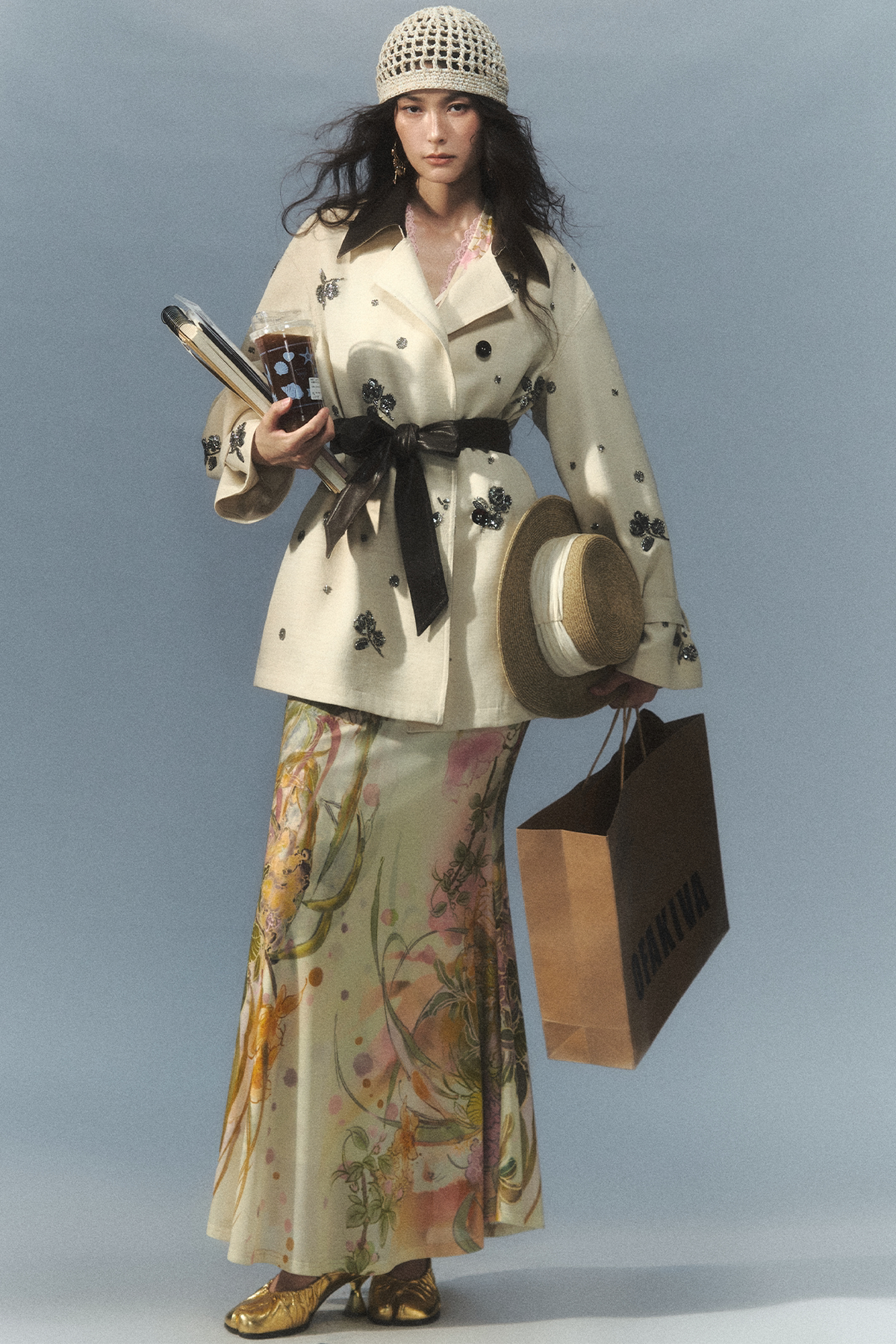 "Vintage Film" Beaded Embroidered Leather Patchwork Trench Coat