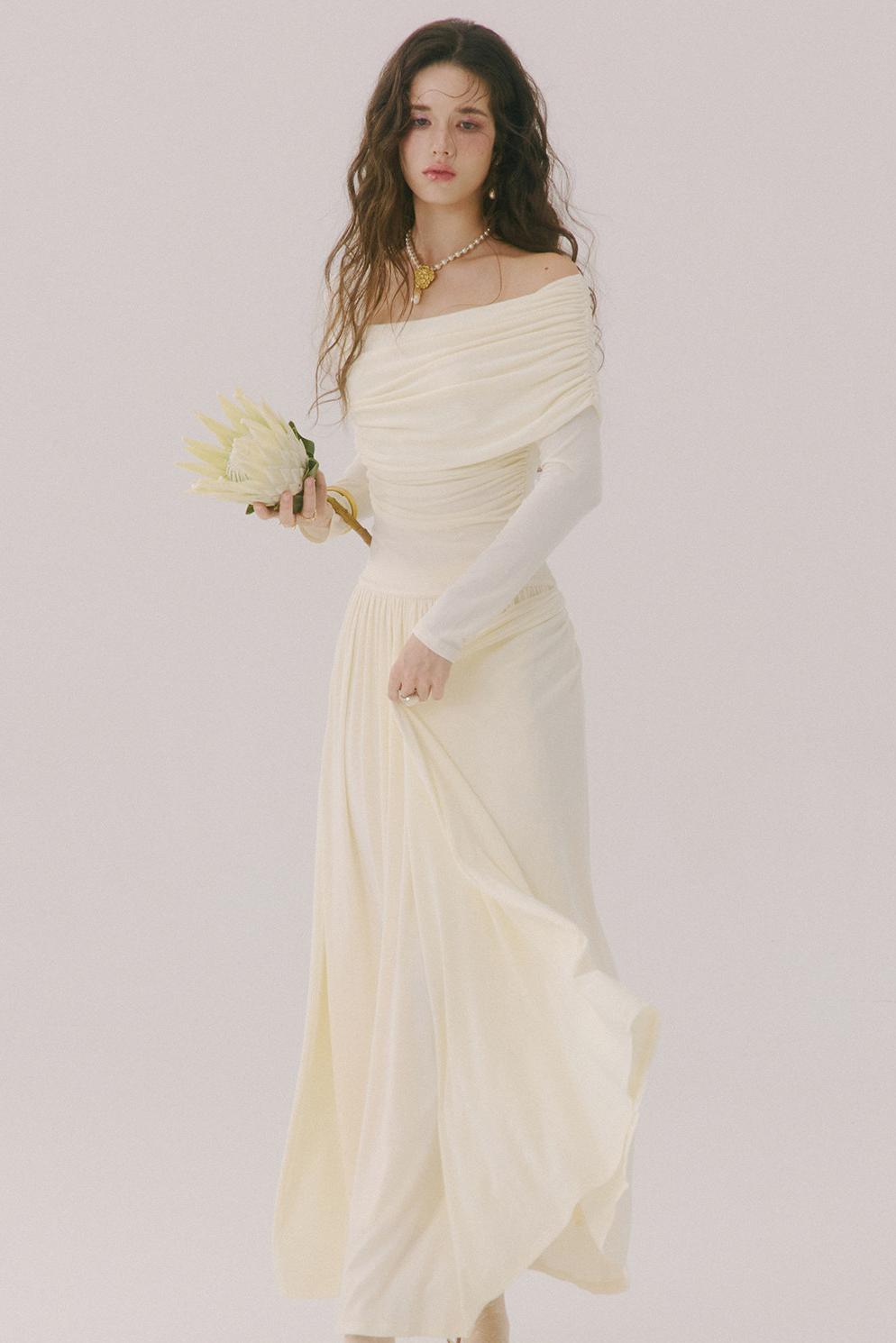 Flower Song Round Dance Lyocell Off-Shoulder Long Dress