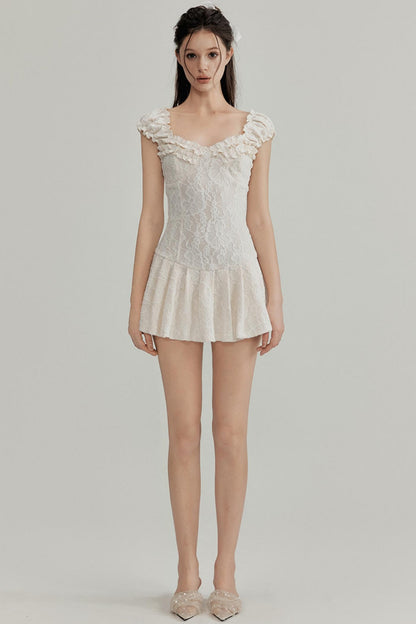 Jacquard Lace Trim Mini Dress