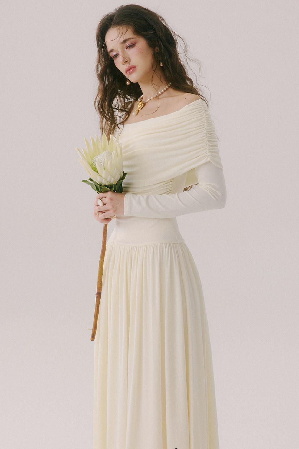 Flower Song Round Dance Lyocell Off-Shoulder Long Dress