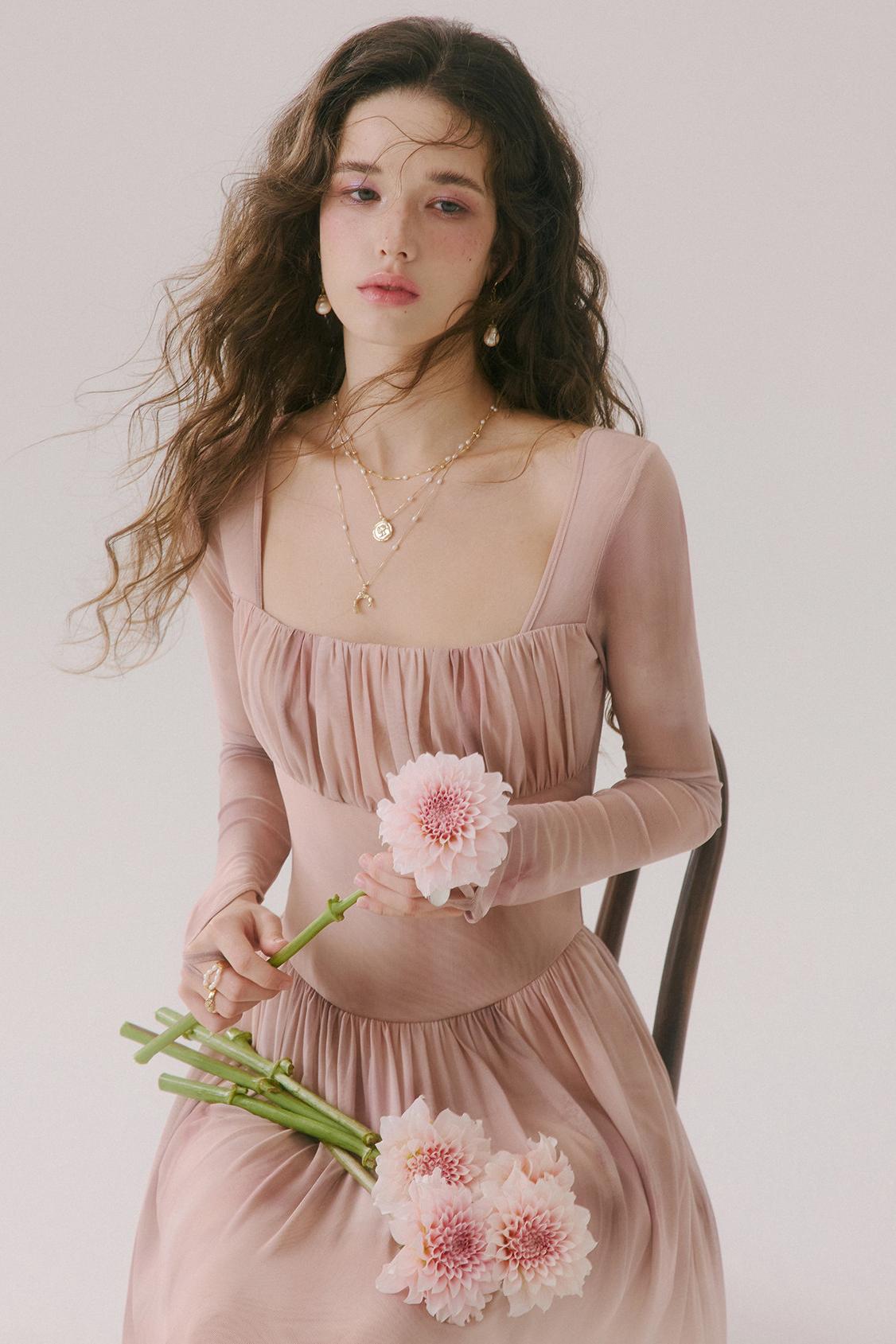 Duke's Flower Banquet French Square Neck Dress