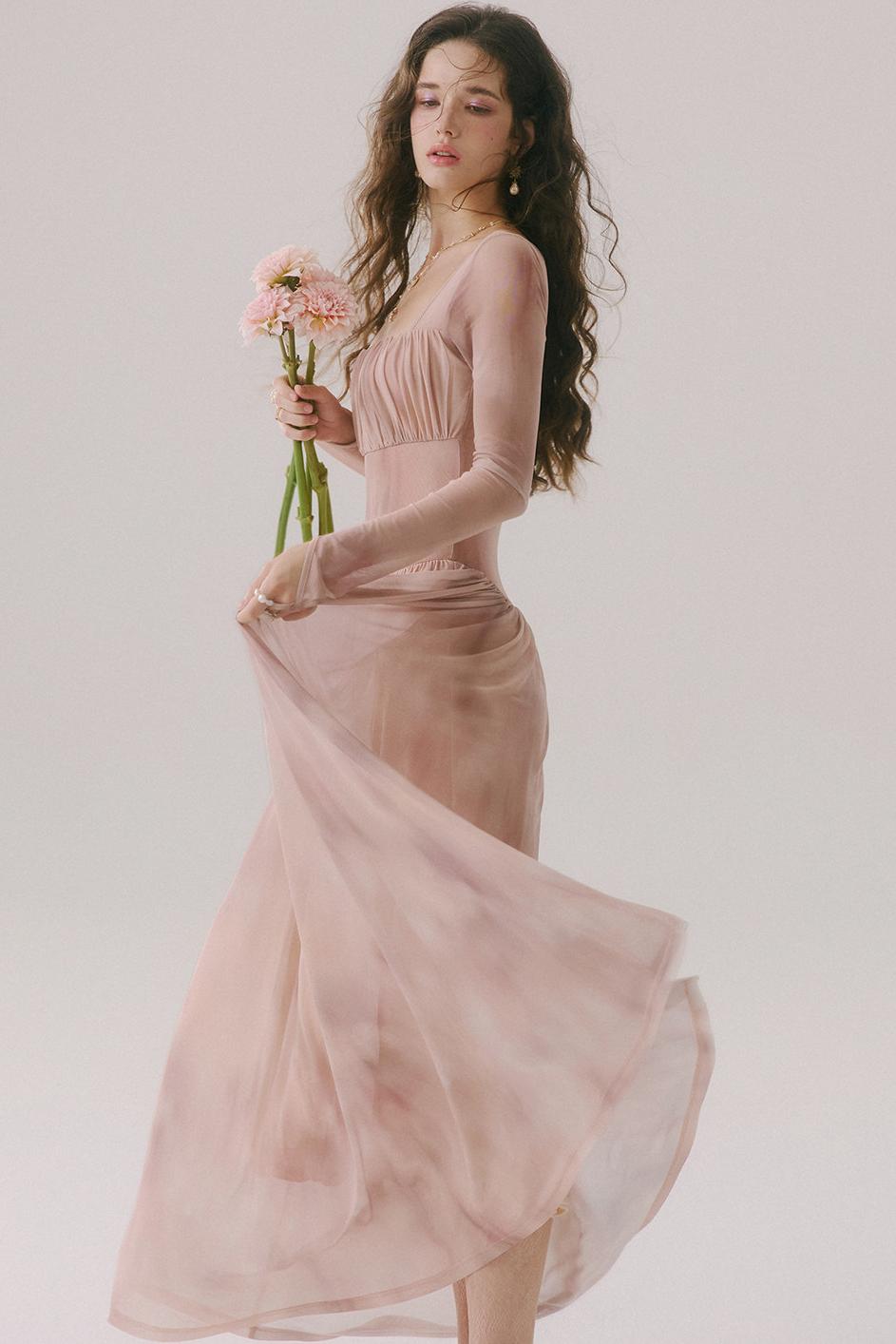 Duke's Flower Banquet French Square Neck Dress