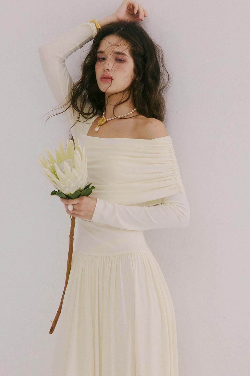Flower Song Round Dance Lyocell Off-Shoulder Long Dress