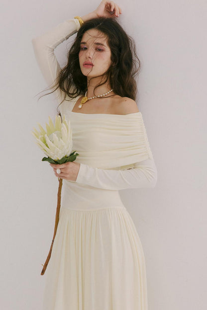 Flower Song Round Dance Lyocell Off-Shoulder Long Dress