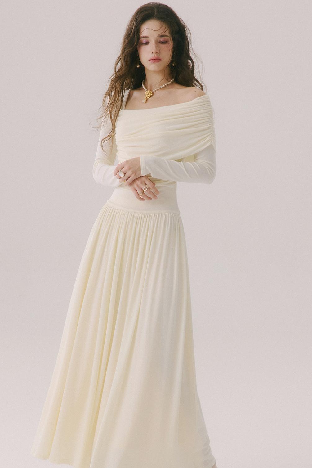 Flower Song Round Dance Lyocell Off-Shoulder Long Dress