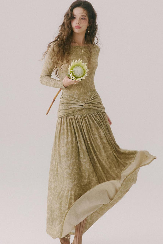 Moss Poetry French High-Waisted Long Dress