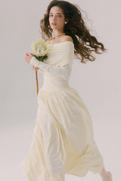 Flower Song Round Dance Lyocell Off-Shoulder Long Dress