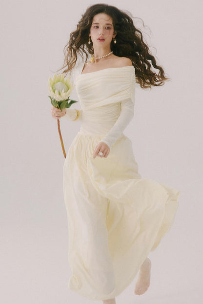 Flower Song Round Dance Lyocell Off-Shoulder Long Dress