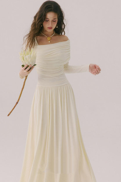 Flower Song Round Dance Lyocell Off-Shoulder Long Dress