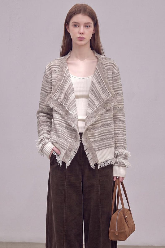 Vintage Striped Tassel Knit Cardigan