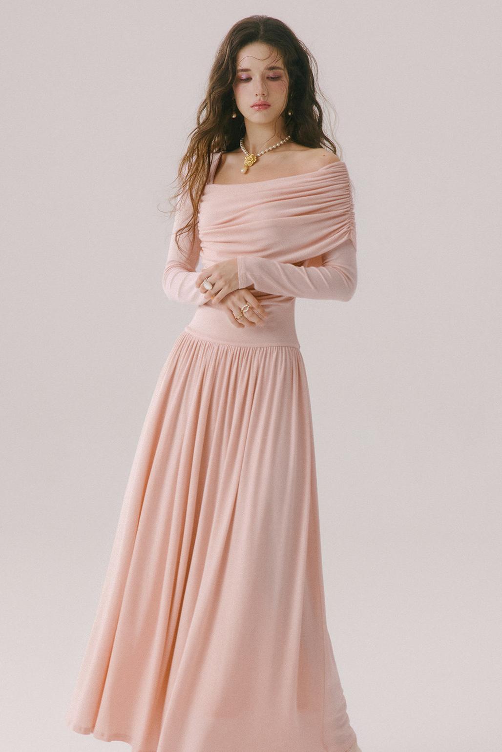 Flower Song Round Dance Lyocell Off-Shoulder Long Dress
