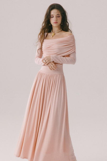Flower Song Round Dance Lyocell Off-Shoulder Long Dress