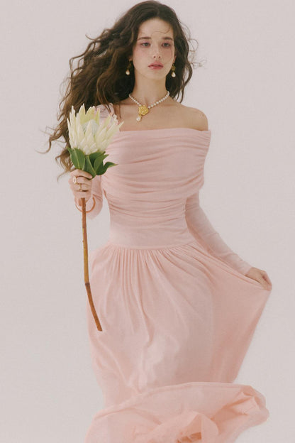 Flower Song Round Dance Lyocell Off-Shoulder Long Dress