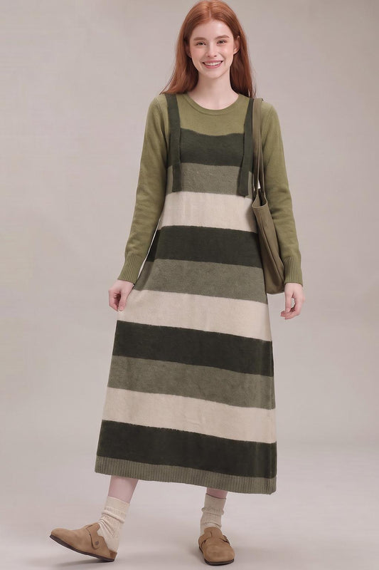 Layered Green Knit Slip Dress Set