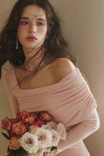 Flower Song Round Dance Lyocell Off-Shoulder Long Dress