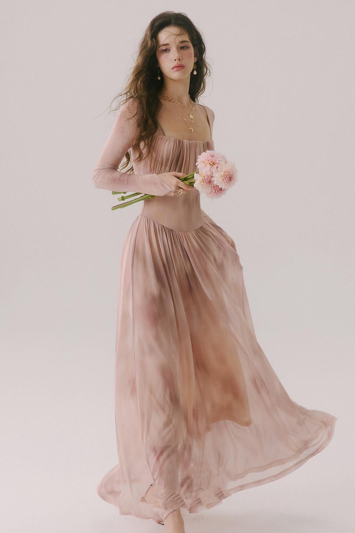 Duke's Flower Banquet French Square Neck Dress