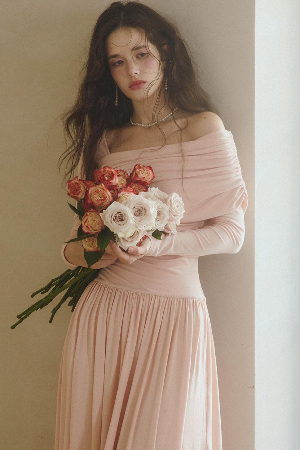 Flower Song Round Dance Lyocell Off-Shoulder Long Dress