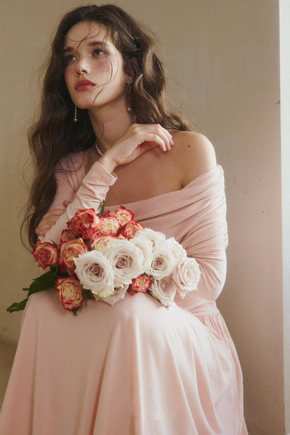 Flower Song Round Dance Lyocell Off-Shoulder Long Dress