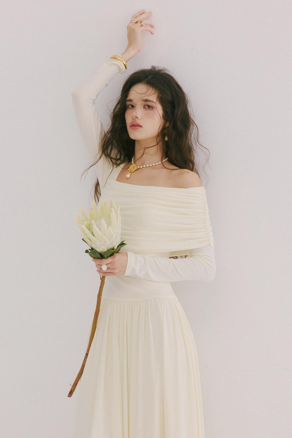 Flower Song Round Dance Lyocell Off-Shoulder Long Dress