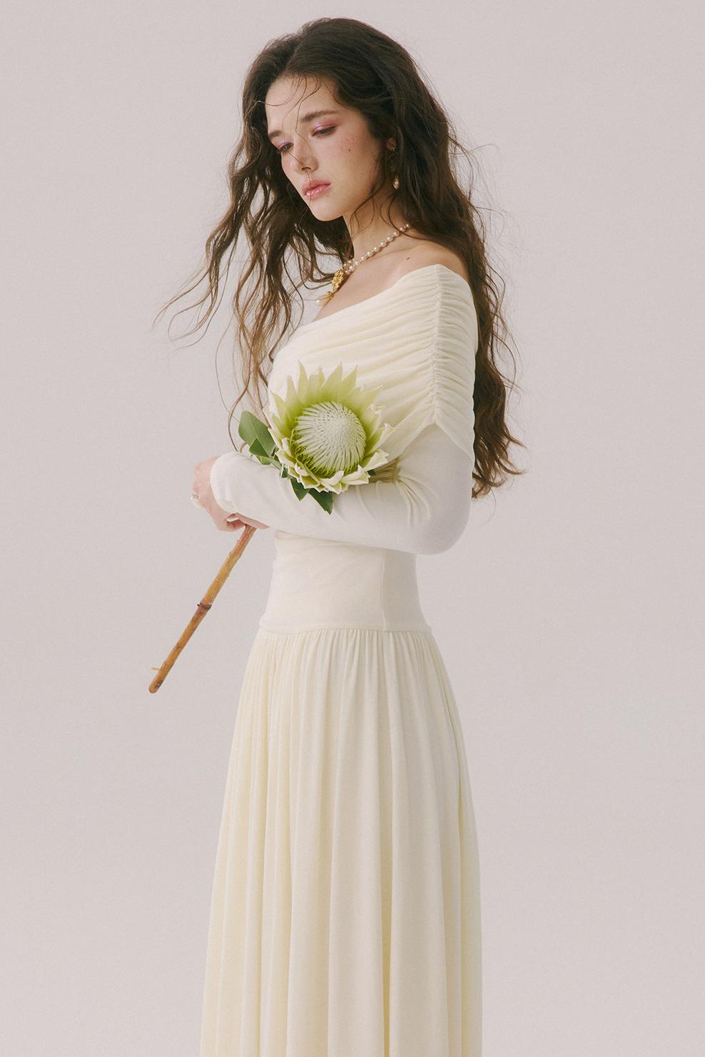Flower Song Round Dance Lyocell Off-Shoulder Long Dress