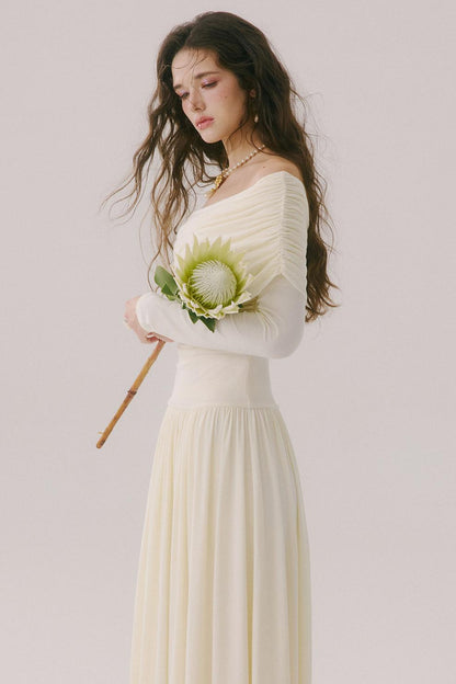 Flower Song Round Dance Lyocell Off-Shoulder Long Dress