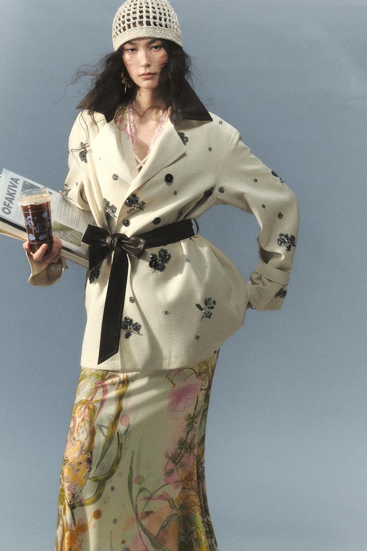 "Vintage Film" Beaded Embroidered Leather Patchwork Trench Coat