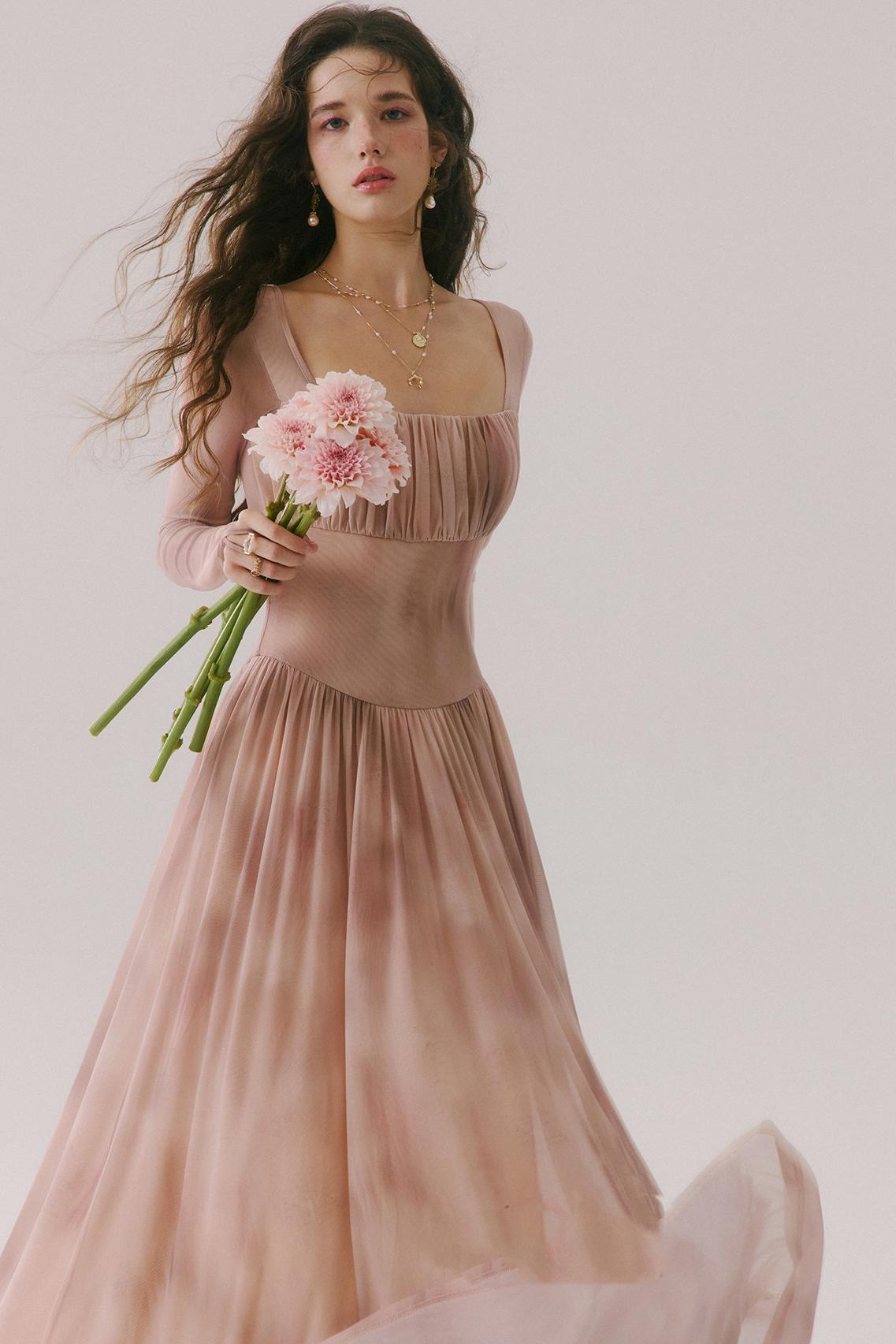 Duke's Flower Banquet French Square Neck Dress