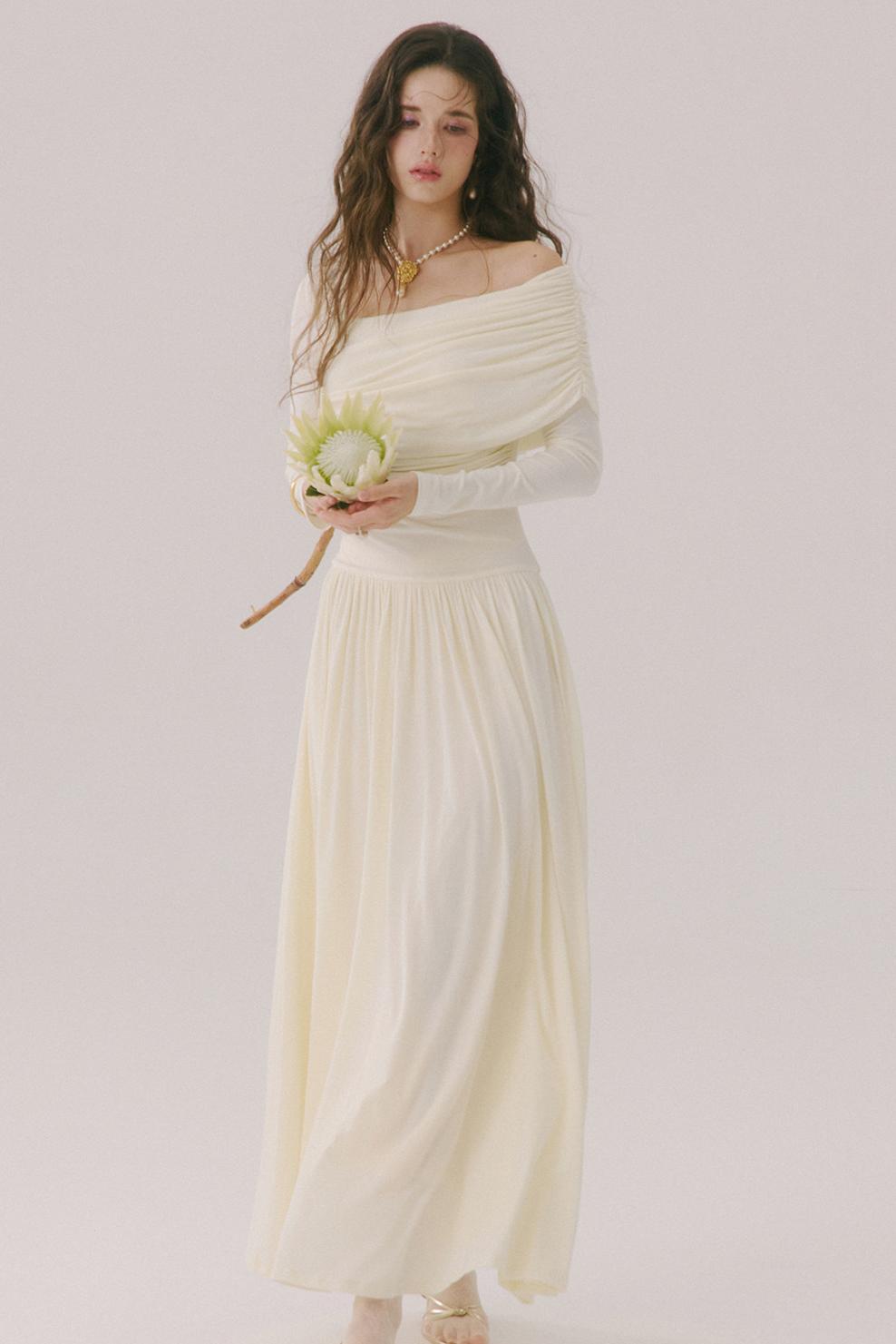 Flower Song Round Dance Lyocell Off-Shoulder Long Dress