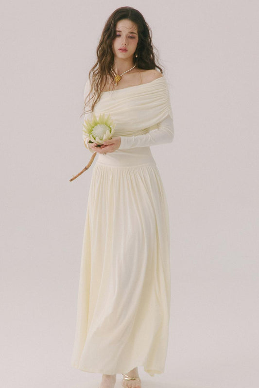 Flower Song Round Dance Lyocell Off-Shoulder Long Dress