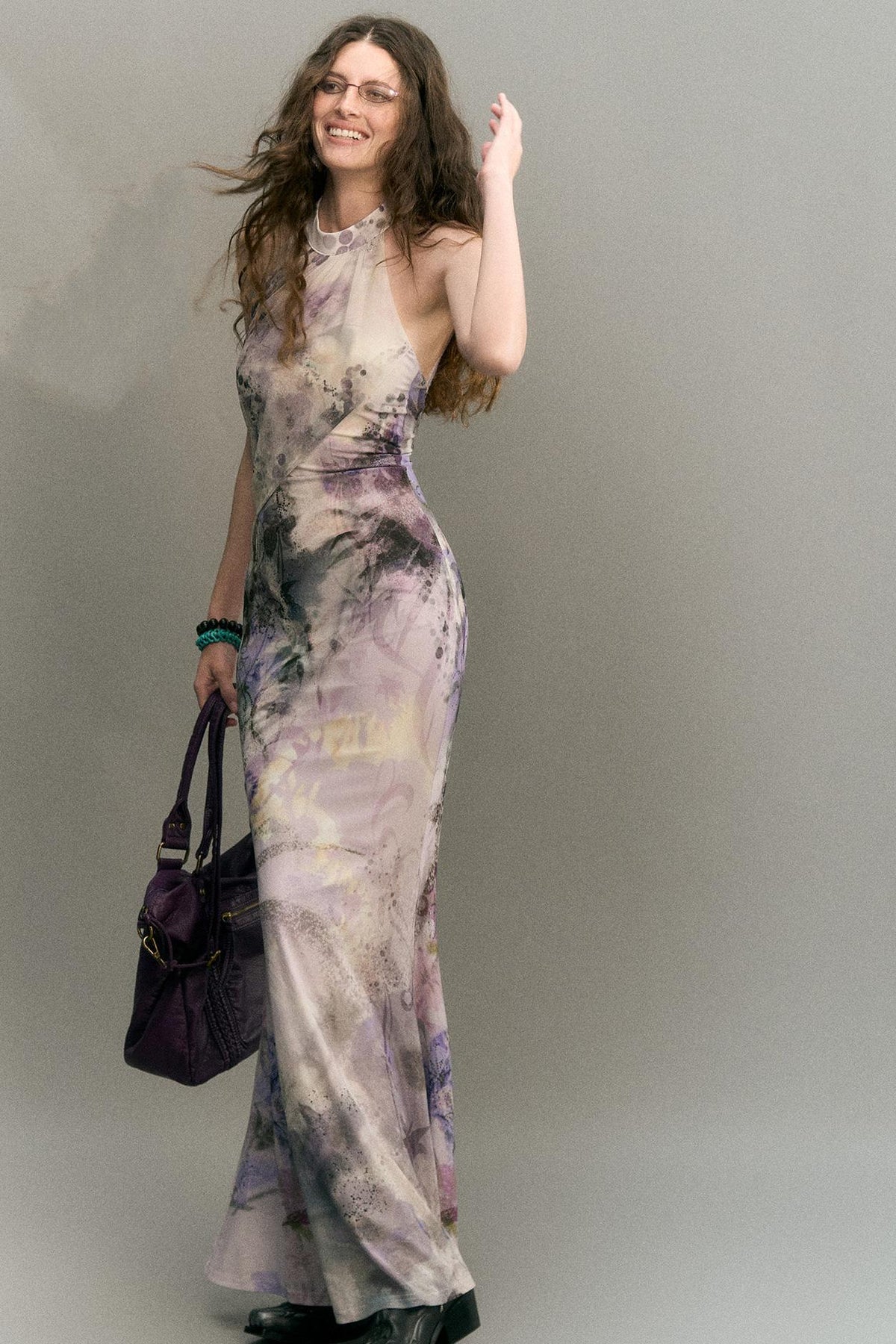 "Mist Color Ink" Chinese Halter Neck Mermaid Long Dress With Cardigan