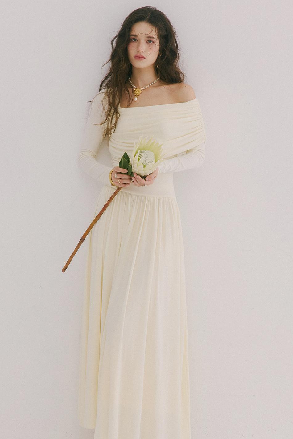 Flower Song Round Dance Lyocell Off-Shoulder Long Dress