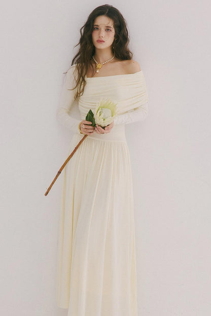 Flower Song Round Dance Lyocell Off-Shoulder Long Dress